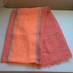 Ready To Wear Wide 72” Long Thin Light Scarf Pink Striped Orange Gold Trimmed